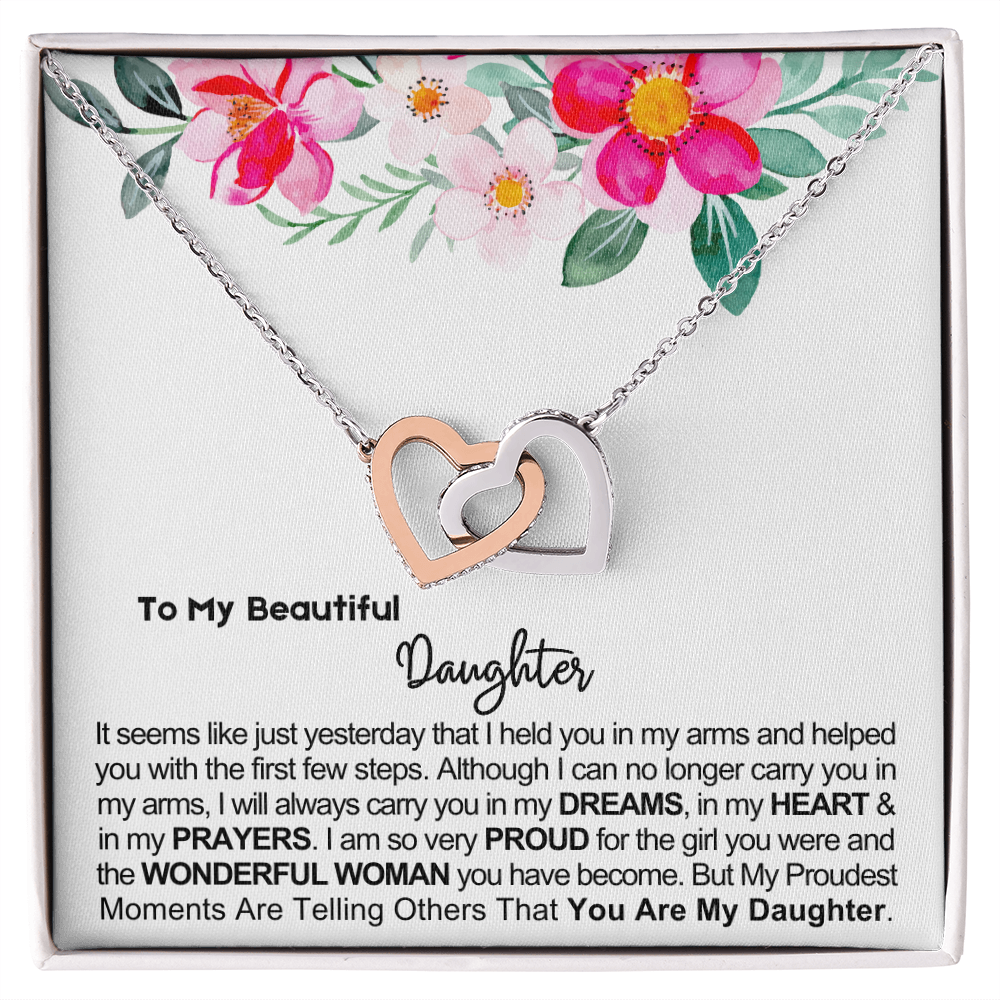 To My Daughter - Linked Hearts Necklace - Proud of You Message Card Gift