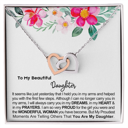 To My Daughter - Linked Hearts Necklace - Proud of You Message Card Gift