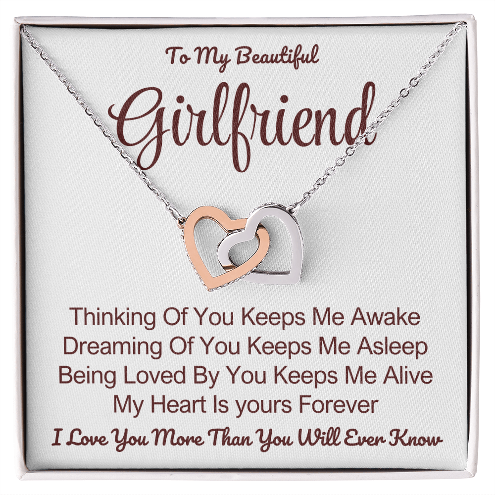 To My Girlfriend - Linked Hearts Necklace - My Heart Is Yours Message Card Gift