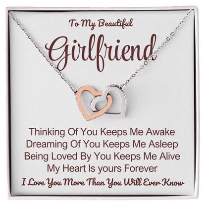 To My Girlfriend - Linked Hearts Necklace - My Heart Is Yours Message Card Gift