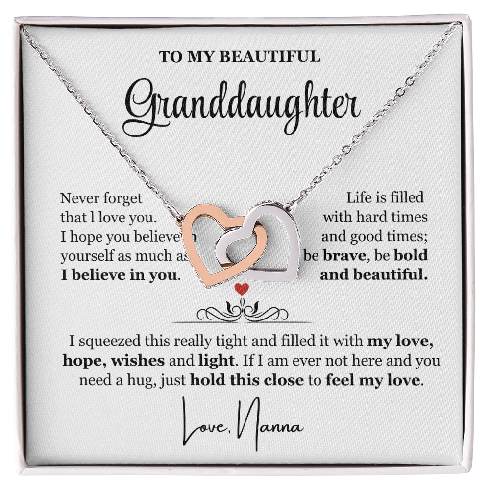 To My Granddaughter - Linked Hearts Necklace - Be Bold and Beautiful Message Card Gift