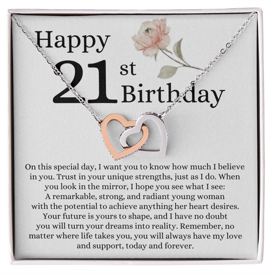 Happy 21st Birthday - Linked Hearts Necklace - I Believe in You
