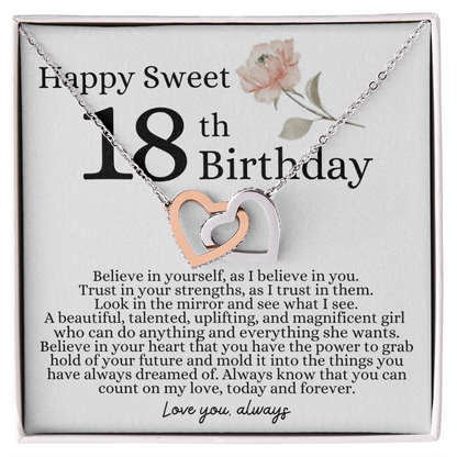 Happy 18th Birthday - Linked Hearts Necklace - I Believe in You