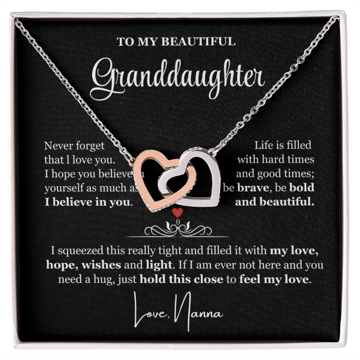 To My Granddaughter - Linked Hearts Necklace - Be Bold and Beautiful Message Card Gift