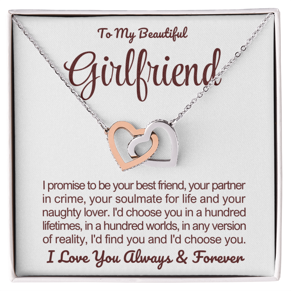 To My Girlfriend - Linked Hearts Necklace - I Choose You Message Card Gift