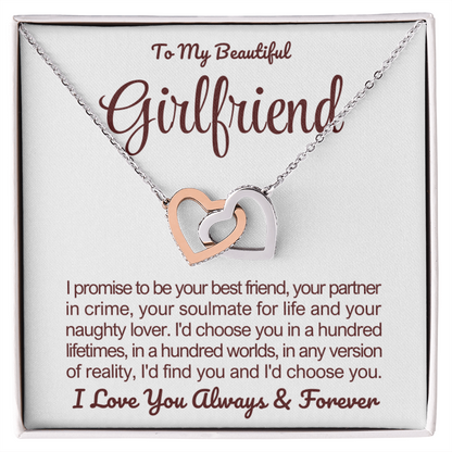 To My Girlfriend - Linked Hearts Necklace - I Choose You Message Card Gift