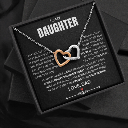 To My Daughter - Linked Hearts Necklace - Proud to Be Your Dad Message Card Gift