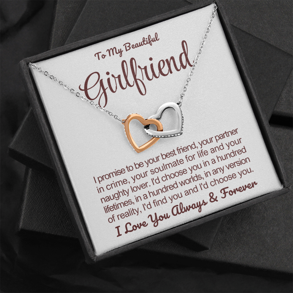 To My Girlfriend - Linked Hearts Necklace - I Choose You Message Card Gift