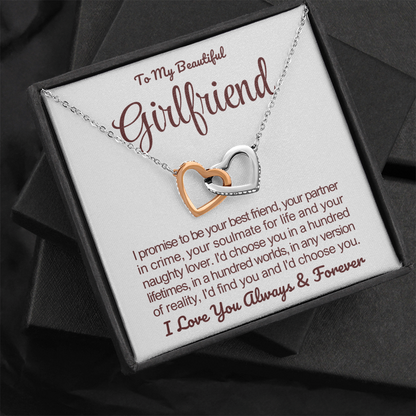 To My Girlfriend - Linked Hearts Necklace - I Choose You Message Card Gift