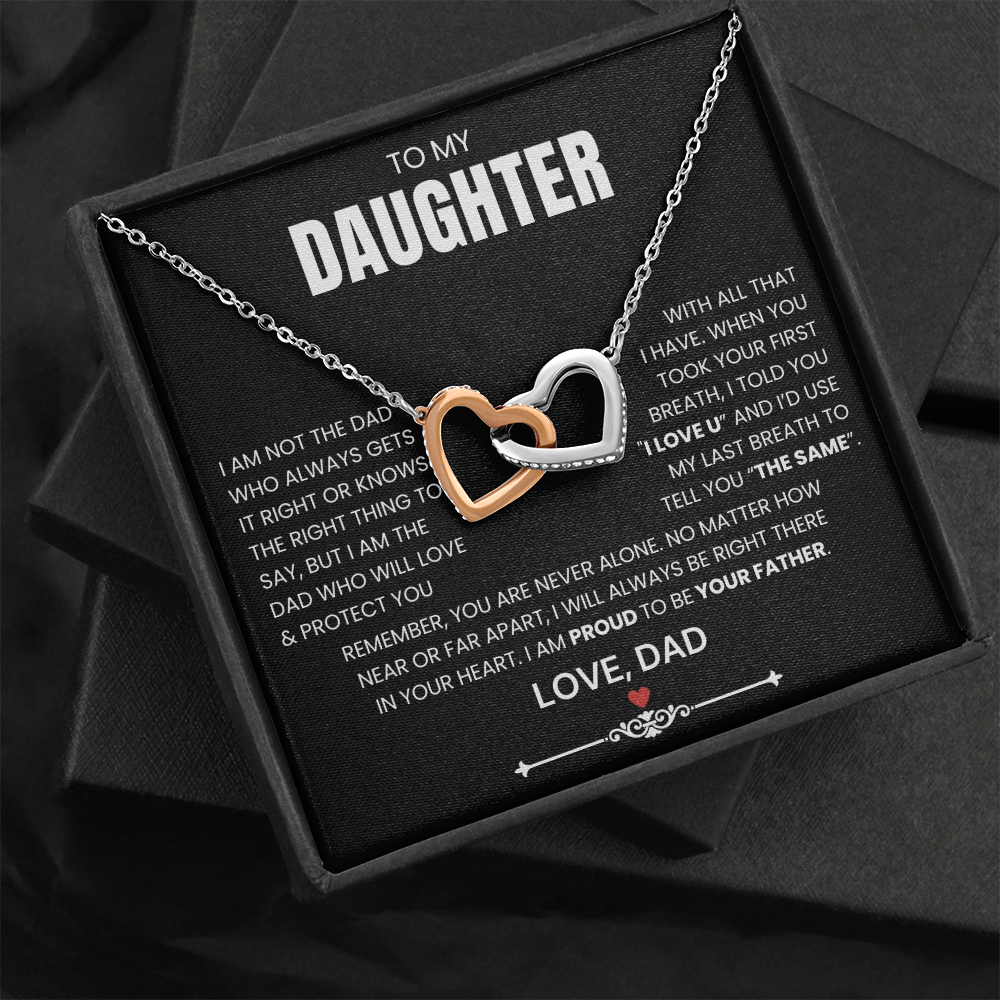 To My Daughter - Linked Hearts Necklace - Proud to Be Your Father Message Card Gift