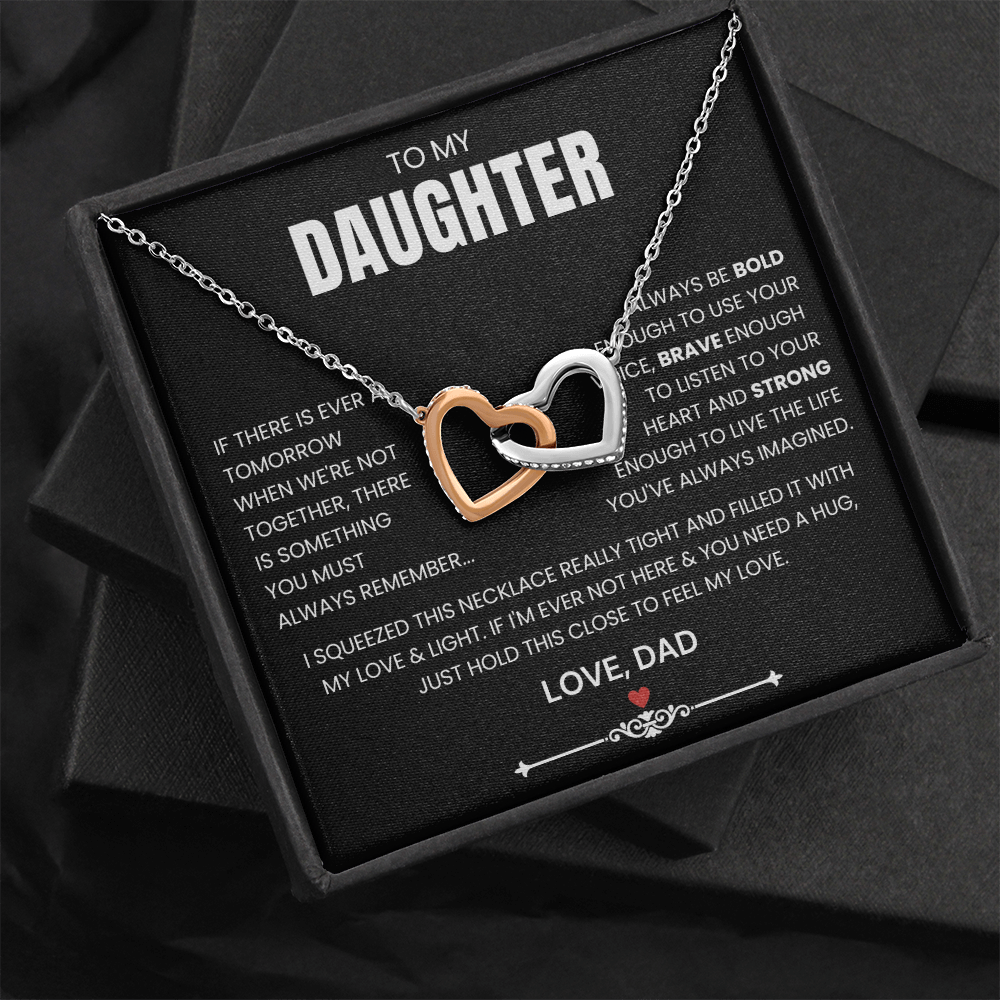 To My Daughter - Linked Hearts Necklace - Be Bold, Brave and Strong Message Card Gift
