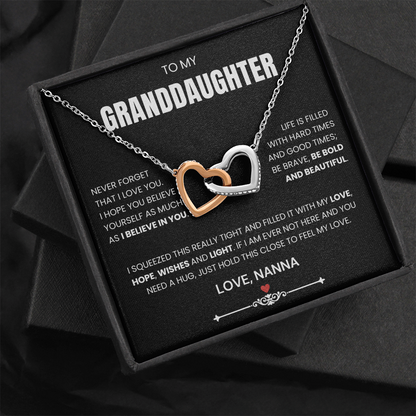 To My Granddaughter - Linked Hearts Necklace - Be Bold and Beautiful Message Card Gift