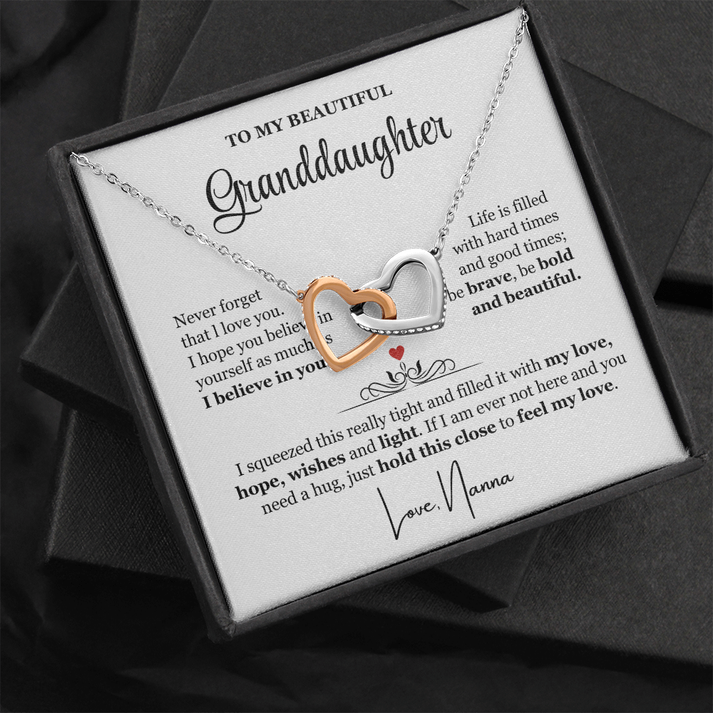 To My Granddaughter - Linked Hearts Necklace - Be Bold and Beautiful Message Card Gift