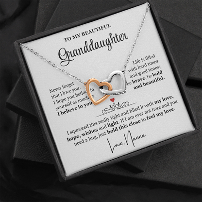 To My Granddaughter - Linked Hearts Necklace - Be Bold and Beautiful Message Card Gift