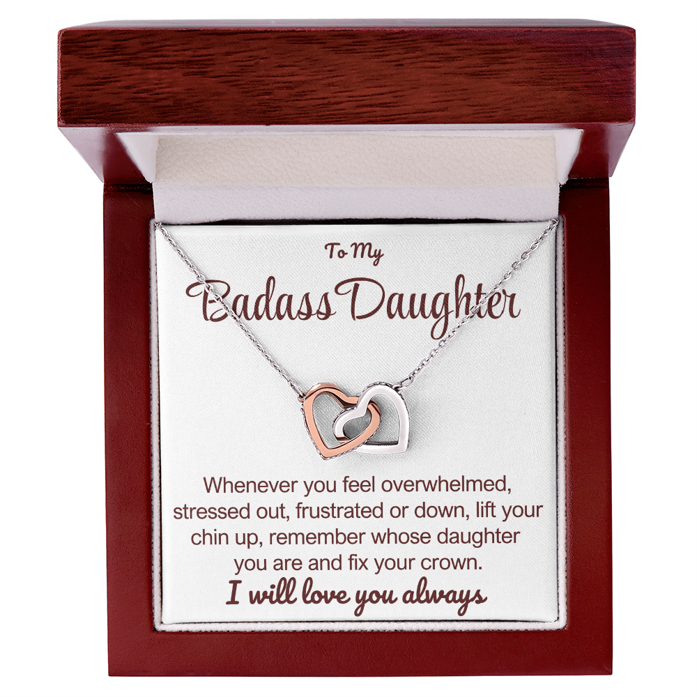 To My Badass Daughter - Linked Hearts Necklace - Remember Whose Daughter You Are Message Card Gift