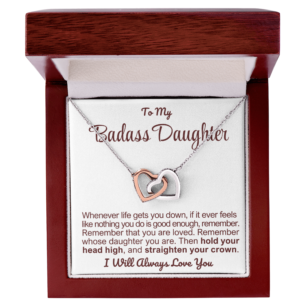 To My Badass Daughter - Linked Hearts Necklace - Remember Whose Daughter You Are Message Card Gift