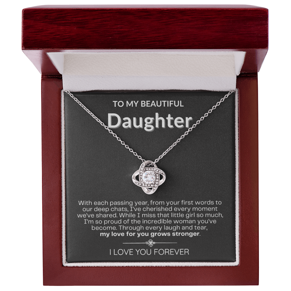 To My Daughter - Love Knot Necklace - Eternal Flower Gift Box