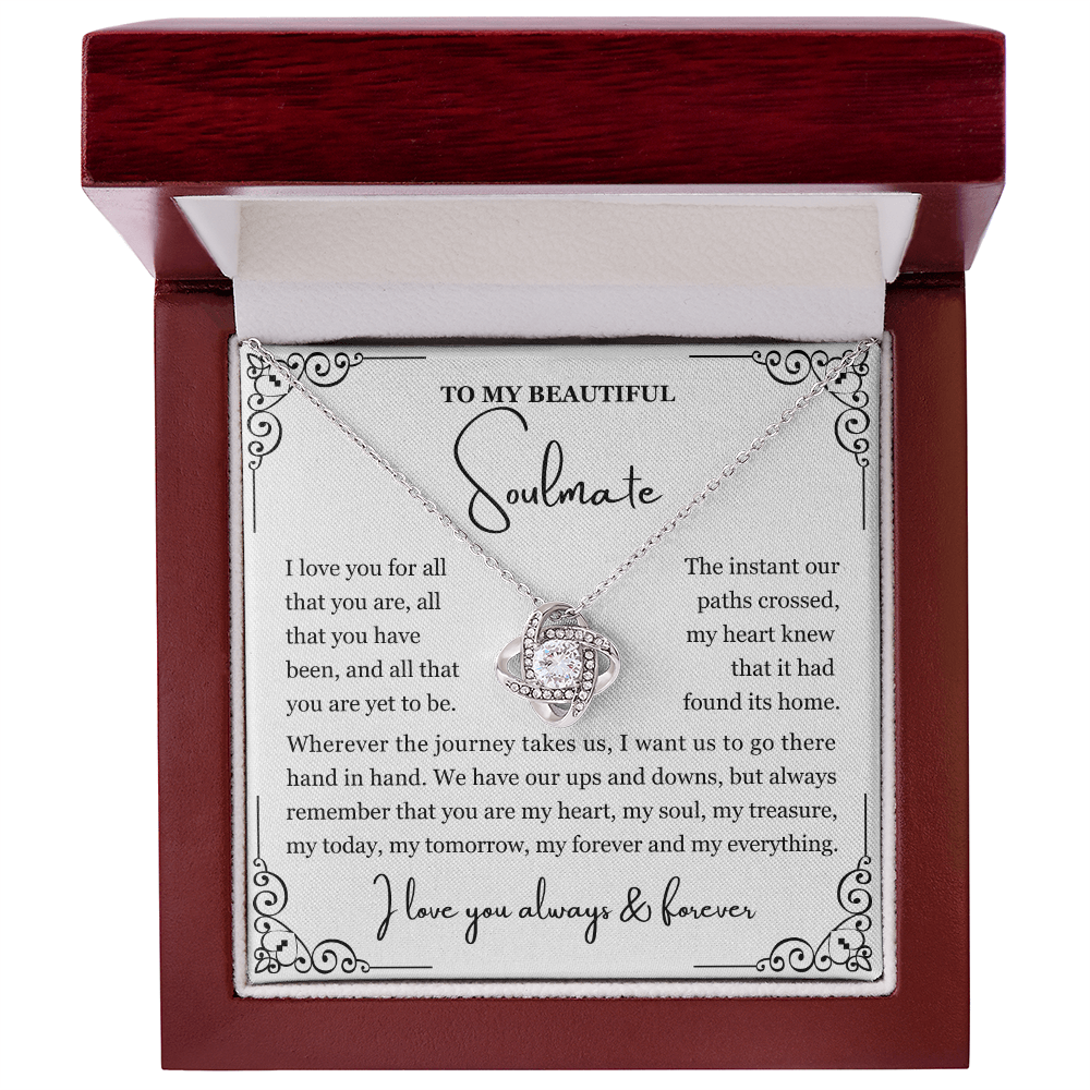 To My Soulmate Necklace - Love Knot Necklace - Love You for All You Are Message Card Gift
