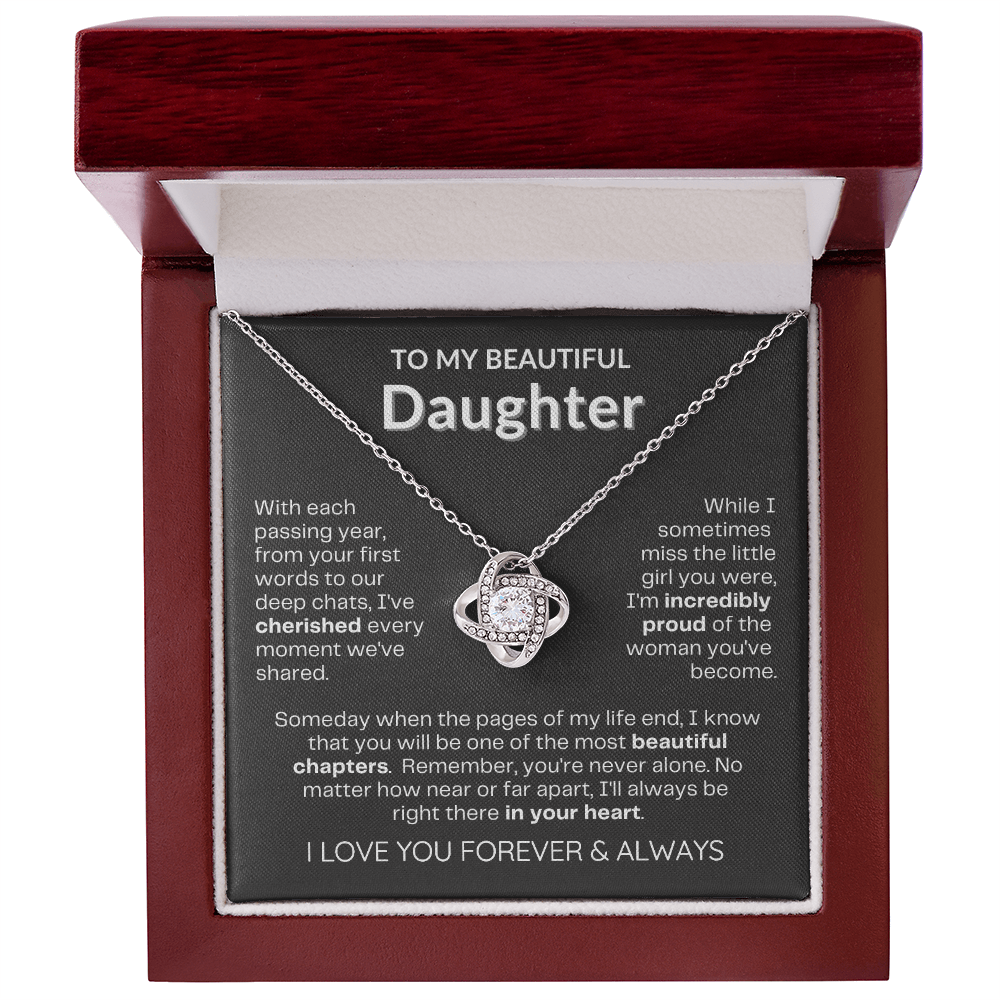 To My Daughter - Love Knot Necklace - Eternal Flower Gift Box