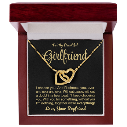To My Girlfriend - Linked Hearts Necklace - I Choose You Message Card Gift