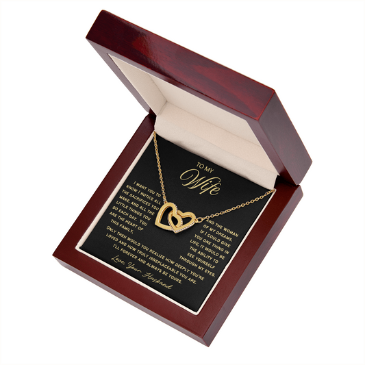 To My Wife - Linked Hearts Necklace - You Are Irreplaceable Message Card Gift