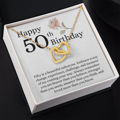 Happy 50th Birthday - Linked Hearts Necklace - Loved More Than You Know