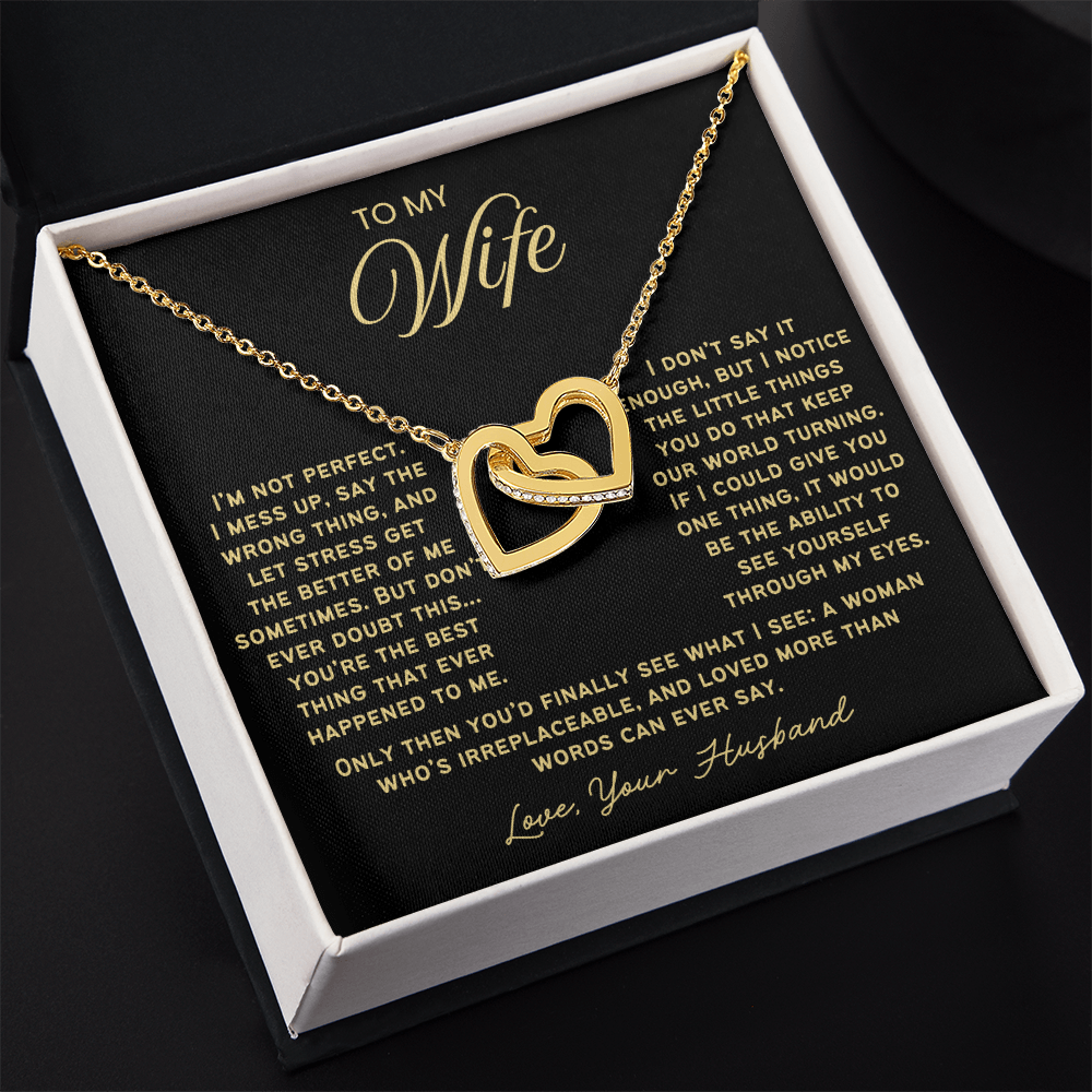 To My Wife - Linked Hearts Necklace - You Are Irreplaceable Message Card Gift