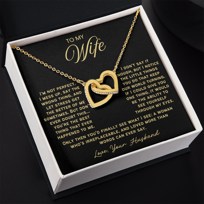 To My Wife - Linked Hearts Necklace - You Are Irreplaceable Message Card Gift