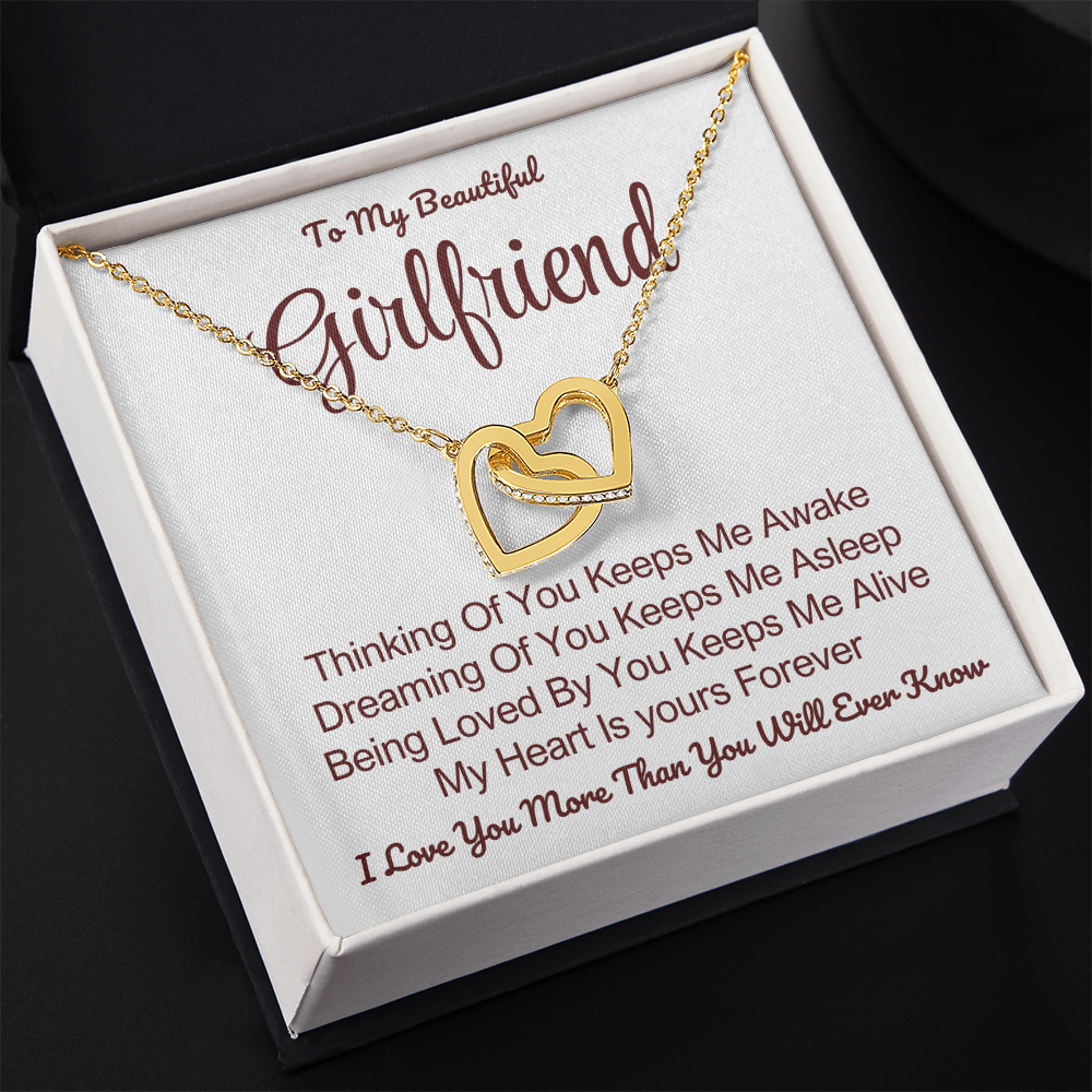 To My Girlfriend - Linked Hearts Necklace - My Heart Is Yours Message Card Gift