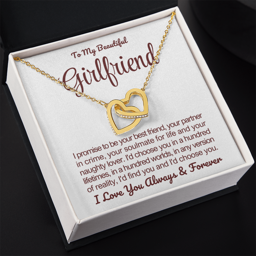 To My Girlfriend - Linked Hearts Necklace - I Choose You Message Card Gift