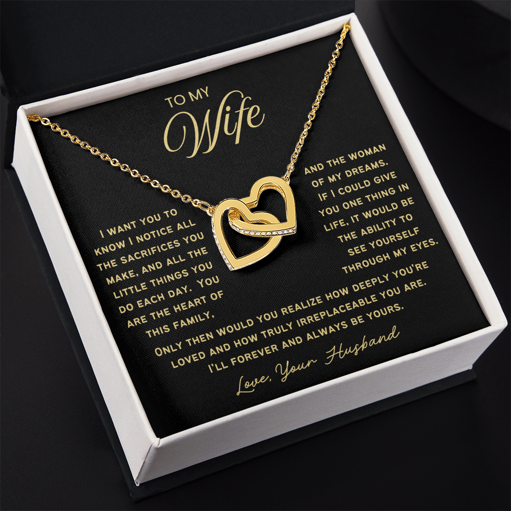 To My Wife - Linked Hearts Necklace - You Are Irreplaceable Message Card Gift
