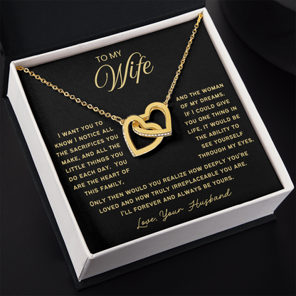 To My Wife - Linked Hearts Necklace - You Are Irreplaceable Message Card Gift
