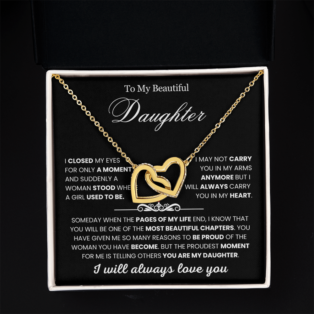 To My Daughter - Linked Hearts Necklace - You Are Never Alone Message Card Gift
