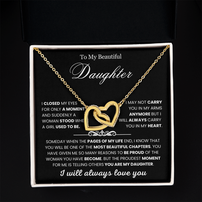 To My Daughter - Linked Hearts Necklace - You Are Never Alone Message Card Gift