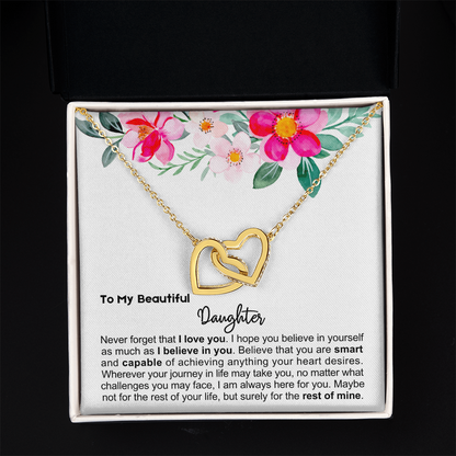 To My Daughter - Linked Hearts Necklace - Always Here For You Message Card Gift