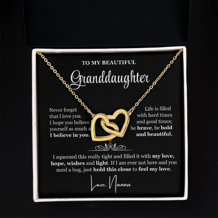 To My Granddaughter - Linked Hearts Necklace - Be Bold and Beautiful Message Card Gift