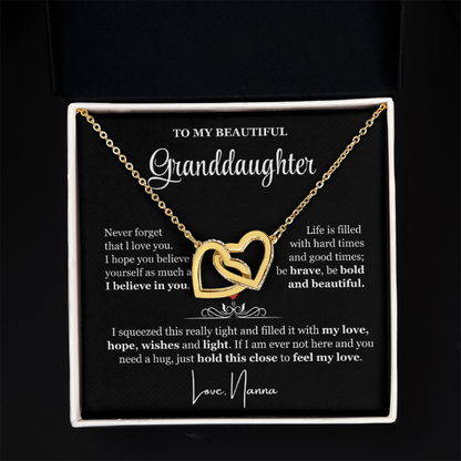 To My Granddaughter - Linked Hearts Necklace - Be Bold and Beautiful Message Card Gift
