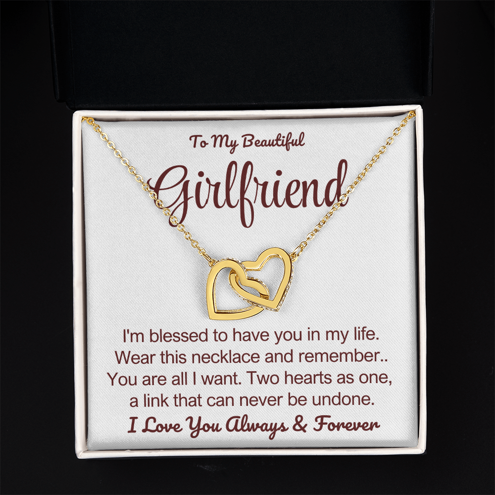 To My Girlfriend - Linked Hearts Necklace - My Heart Is Yours Message Card Gift
