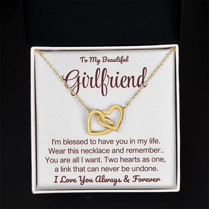To My Girlfriend - Linked Hearts Necklace - My Heart Is Yours Message Card Gift