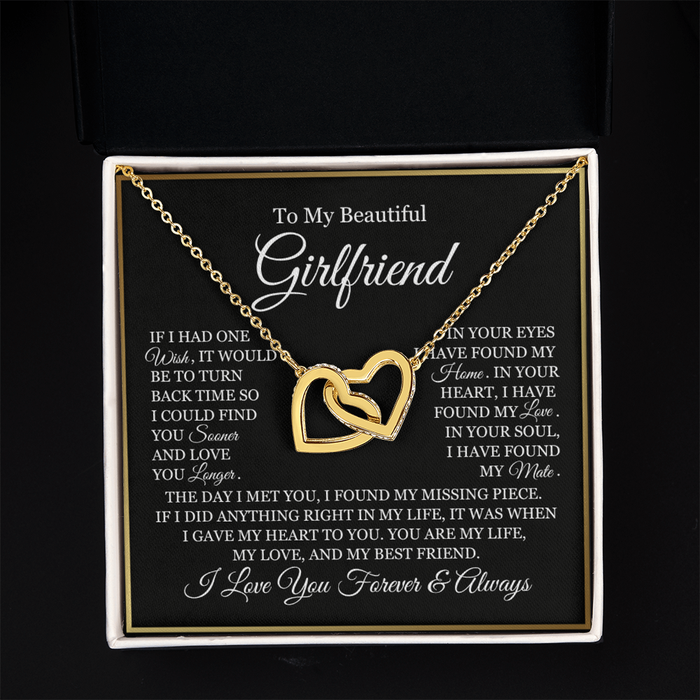 To My Girlfriend - Linked Hearts Necklace - You Are My Life Message Card Gift