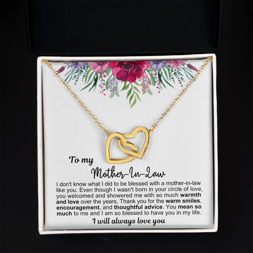 To My Mother In Law - Linked Hearts Necklace - You Are A Blessing Message Card Gift