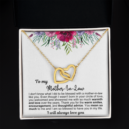 To My Mother In Law - Linked Hearts Necklace - You Are A Blessing Message Card Gift