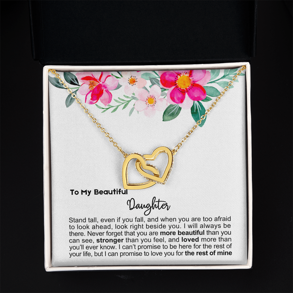 To My Daughter - Linked Hearts Necklace - Look Beside You Message Card Gift