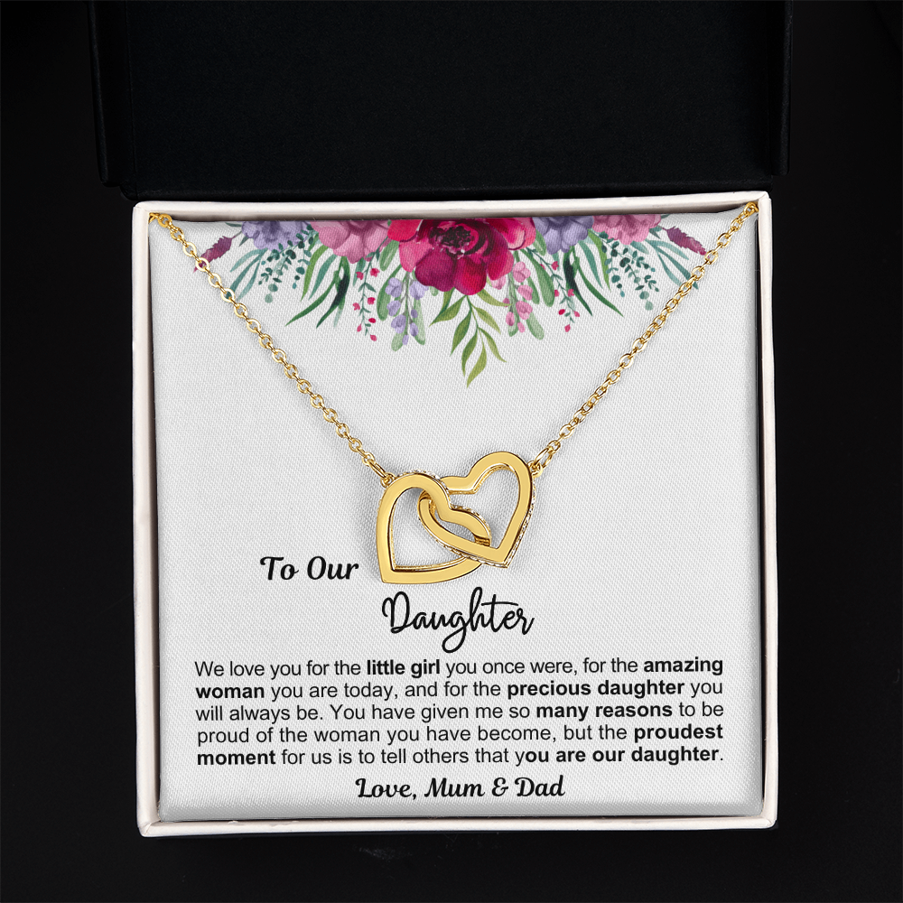 To My Daughter - Linked Hearts Necklace - Proud Of You Message Card Gift