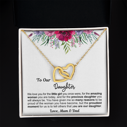 To My Daughter - Linked Hearts Necklace - Proud Of You Message Card Gift
