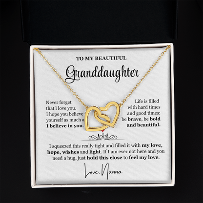 To My Granddaughter - Linked Hearts Necklace - Be Bold and Beautiful Message Card Gift