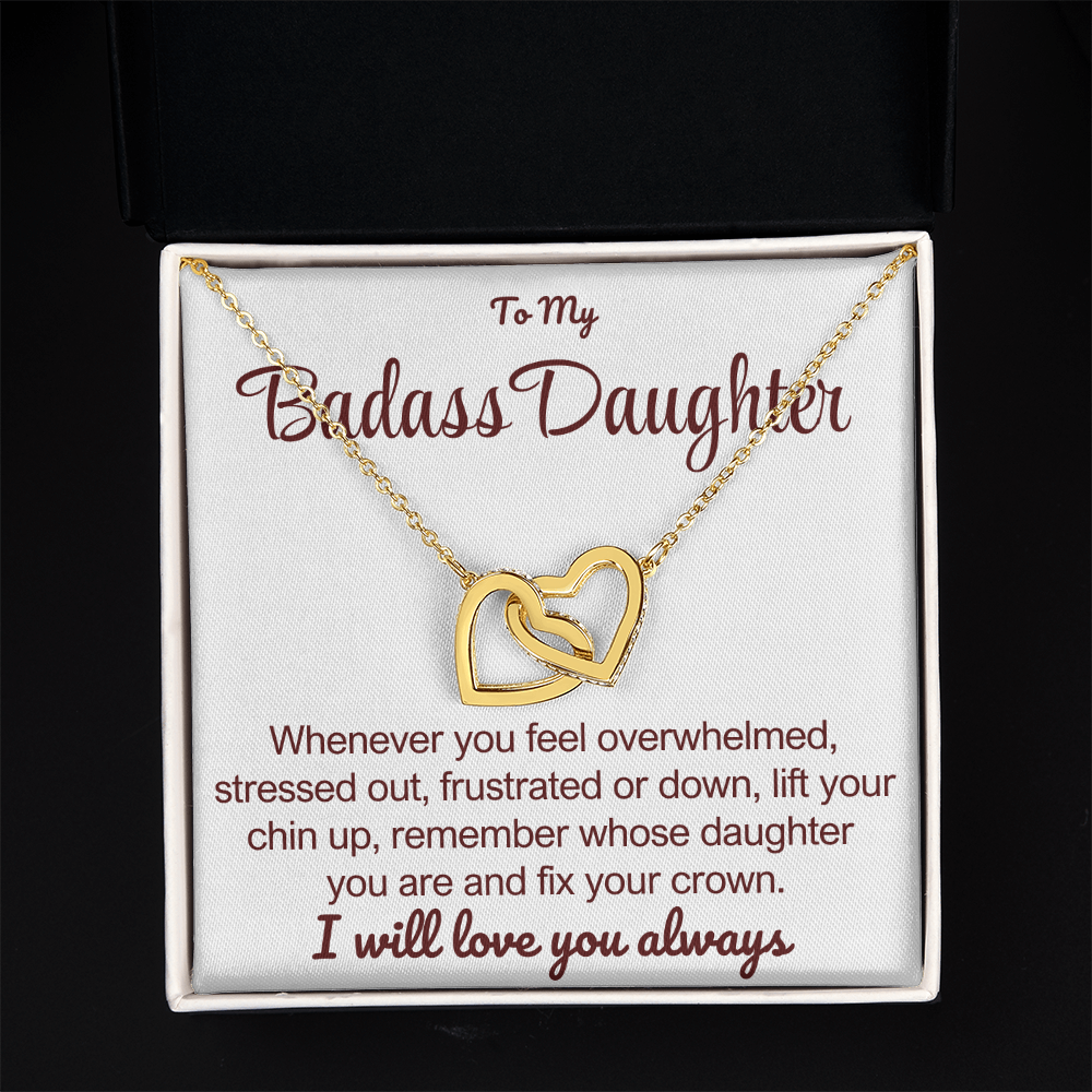 To My Badass Daughter - Linked Hearts Necklace - Remember Whose Daughter You Are Message Card Gift