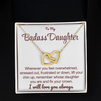 To My Badass Daughter - Linked Hearts Necklace - Remember Whose Daughter You Are Message Card Gift