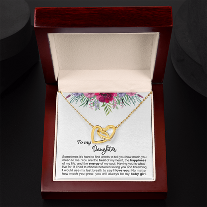 To My Daughter - Linked Hearts Necklace - Always My Baby Girl Message Card Gift