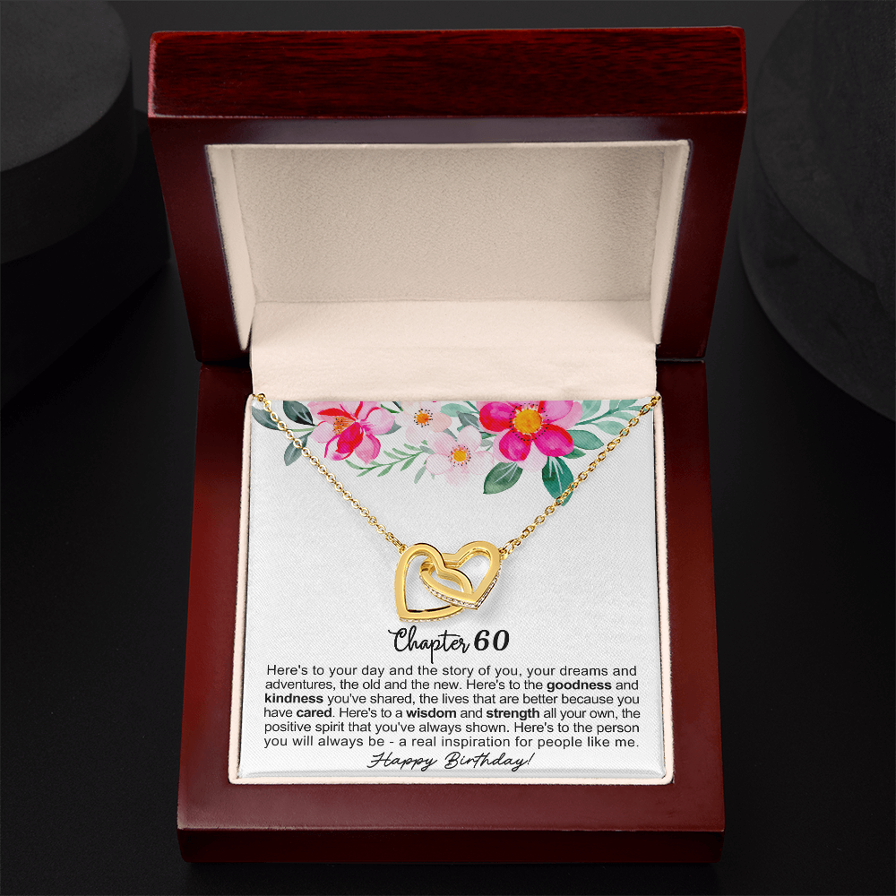 Happy 60th Birthday - Linked Hearts Necklace - You Are My Inspiration Message Card Gift